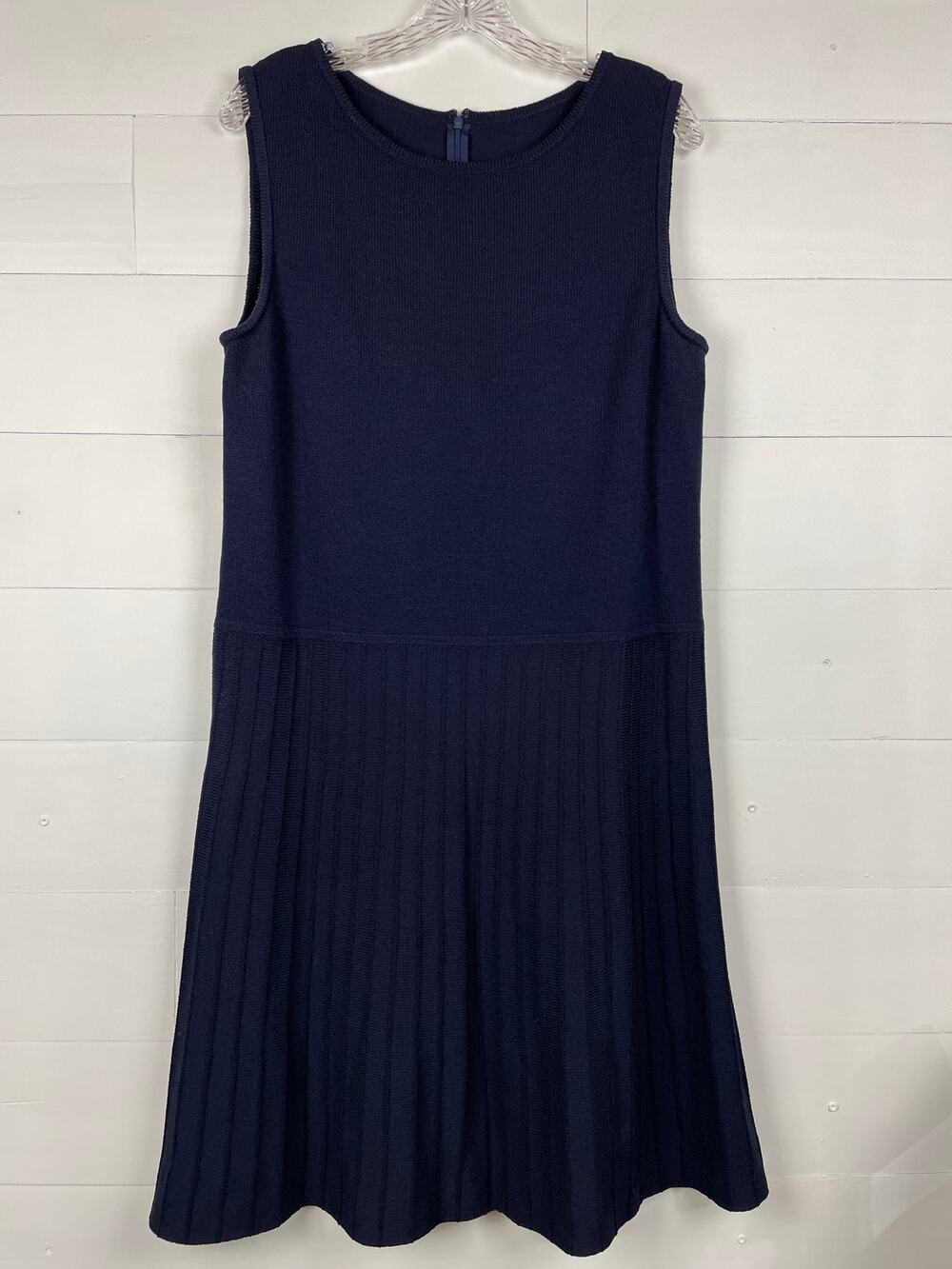 Vintage St John Collection by Marie Gray Navy Santana Knit Dress Pleated Size 12
